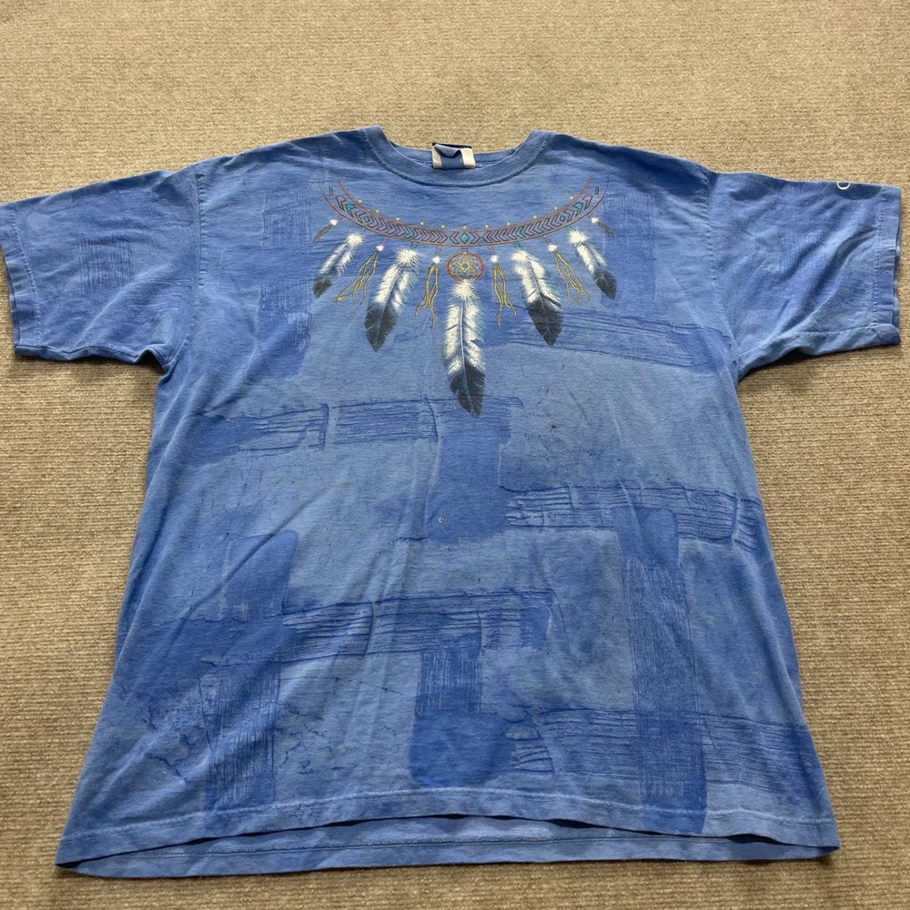 Vintage Native‎ American Art Feather Necklace Men's Shirt XL